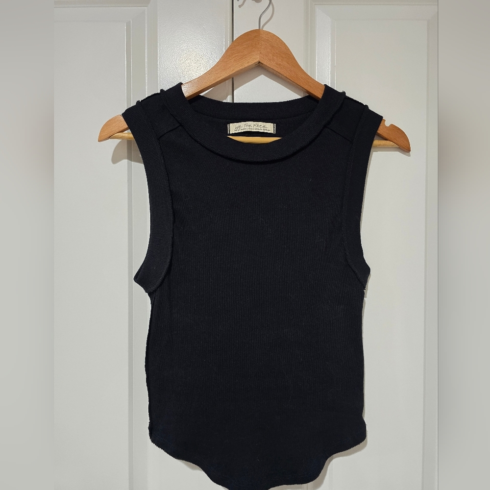 We The Free Free People Kate T Black Small Ribbed Tank